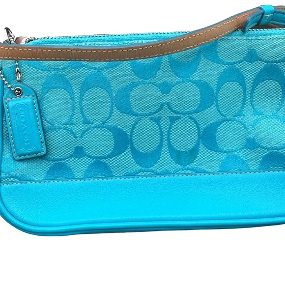 Coach Y2K Demi Baguette Ice Blue Canvas Leather Shoulder Bag - Picture 5 of 12